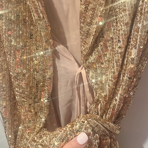 Zara Sparkling Gold Long Sleeve Dress NWT - Picture 8 of 10